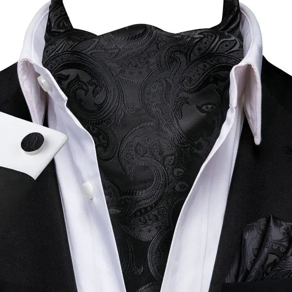 Men's Luxury Floral Ascot Cravat Set – Cufflinks & Handkerchief Ascot Cravat Set Qme LDAS1158