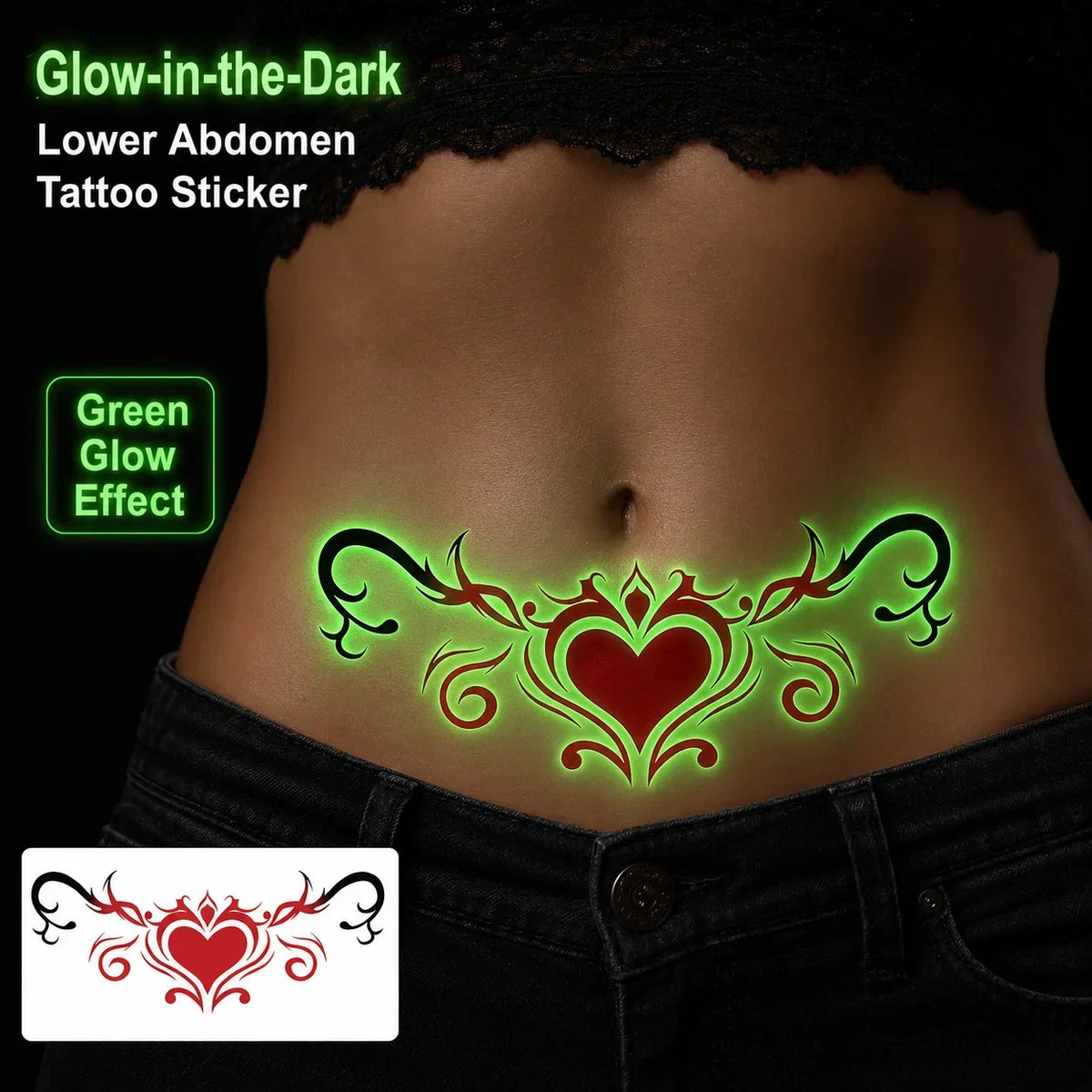 Glow in the Dark Temporary Tattoo Sticker – Red Heart Scroll Temporary Tattoo Sticker Qme
