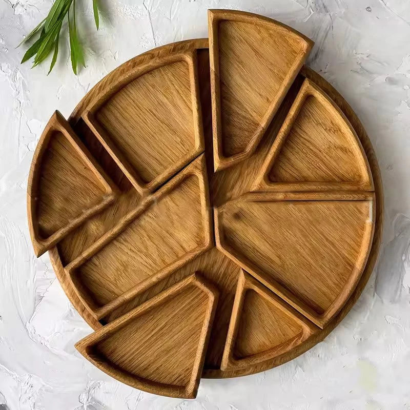 Round Divided Wood Serving Tray – Snack & Dessert Platter Wood Serving Tray Qst