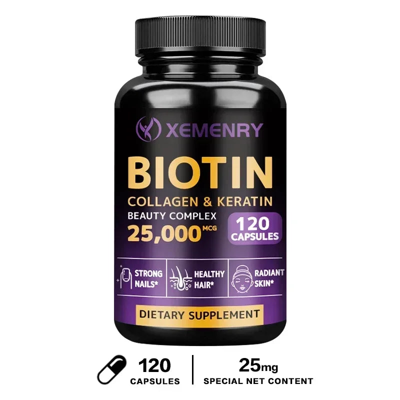 Xemenry Biotin Supplement – Hair, Skin & Nail Vitamins Beauty Supplement Qst 120 Capsules