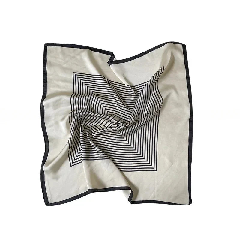 Women's Silk-Feel Square Scarf – Black & White Stripes Silk Square Scarf Qme