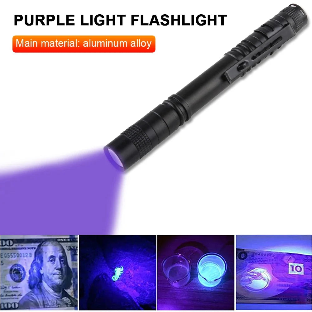 LED UV Flashlight – Pet Stain & Counterfeit Detector Torch UV Blacklight Flashlight Qme 395nm No Battery