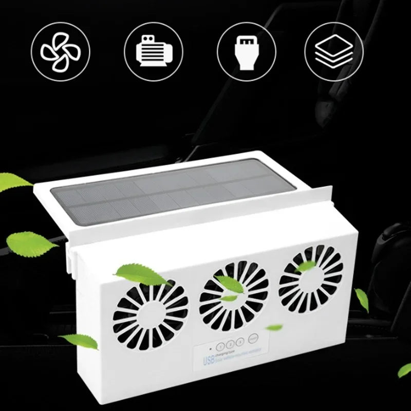 Solar Powered Car Ventilation Fan | USB Charging, Triple Motor Solar Car Fan Qme Default Title