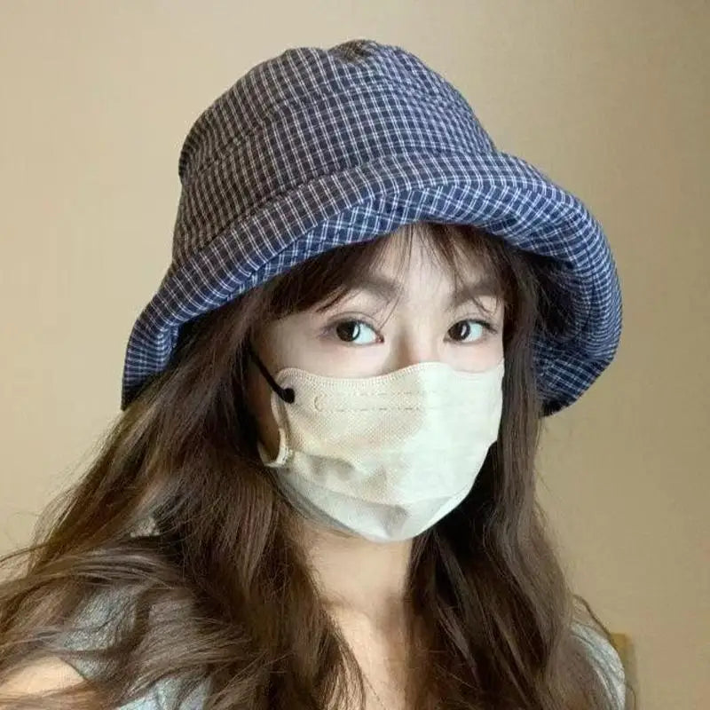 Women's Plaid Wide Brim Bucket Hat – Quick-Dry Sun Hat Bucket Hat Qst Blue one size
