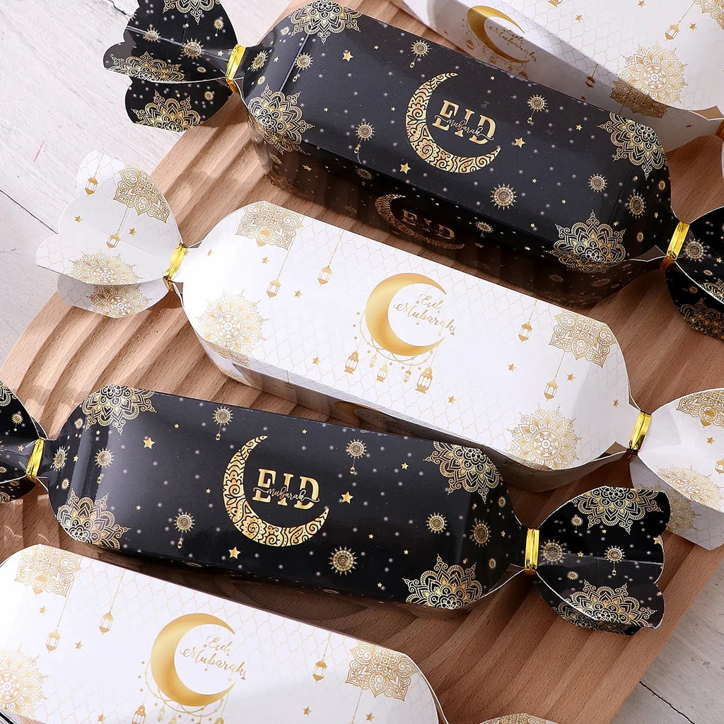 5 Elegant Eid Gift Bags Gold Lantern Design & Ribbon Ties Eid Gift Bags Qme