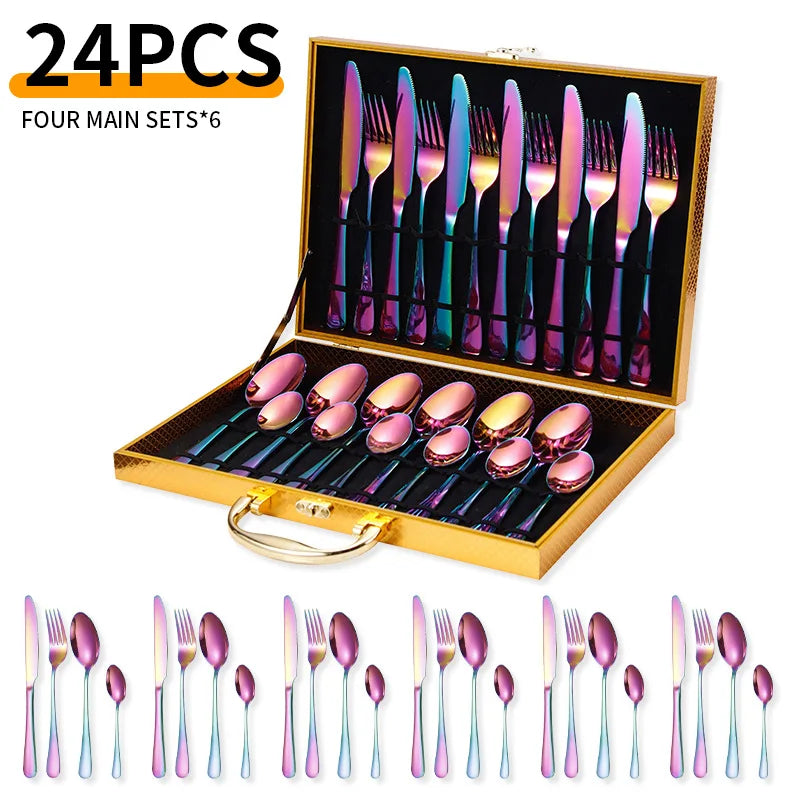 24-Piece Stainless Steel Cutlery Set – Steak Knife Fork Spoon Stainless Steel Flatware Set Qme