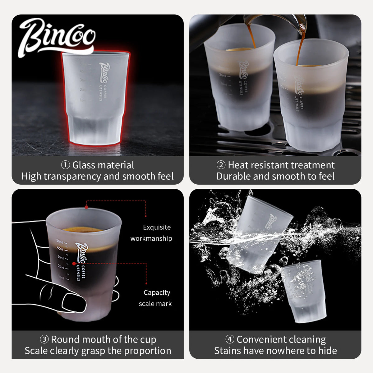 BINCOO 50ml Espresso Glass Measuring Cup & Shot Glass Set Espresso Measuring Cup Qst