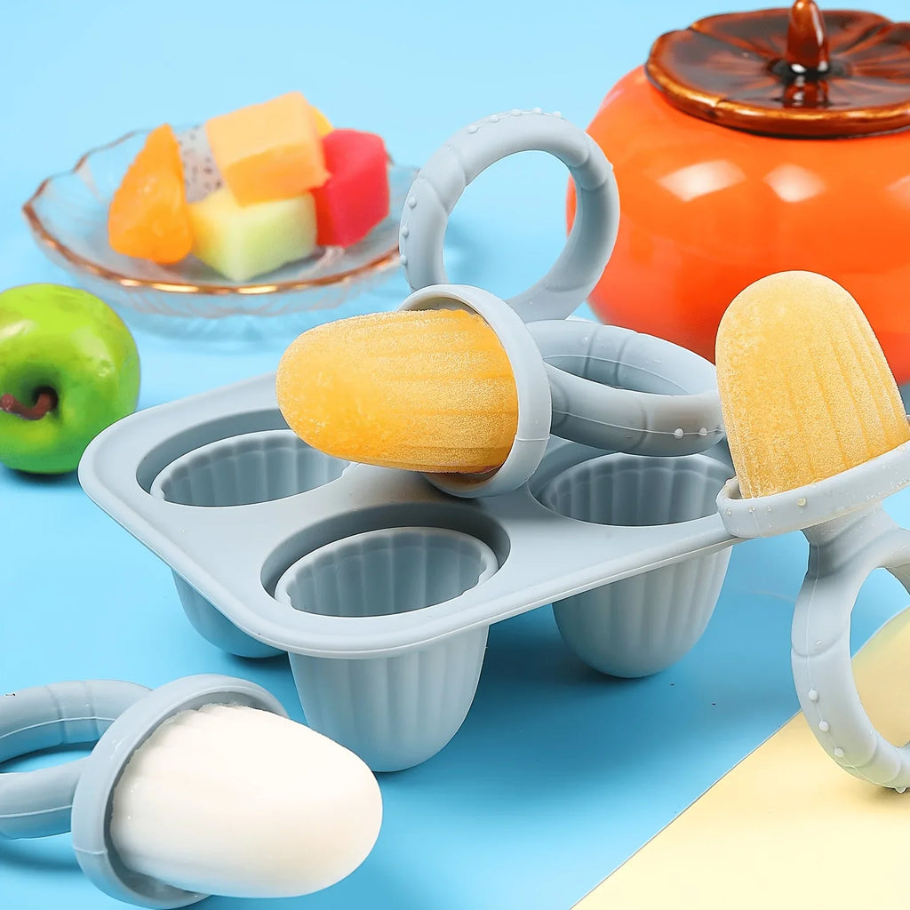 4-Piece Cube Silicone Popsicle Mold – Ice Cream Bar Set Silicone Popsicle Mold Qme
