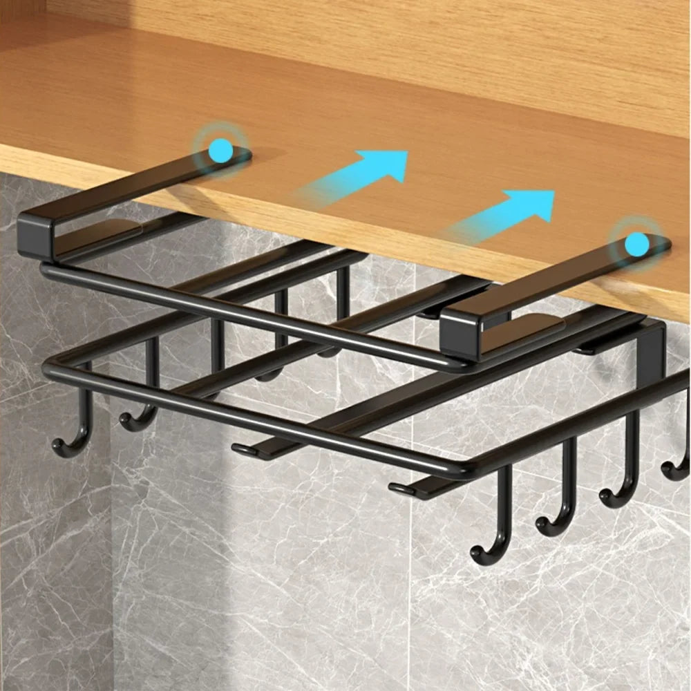 No-Drill Under Cabinet Organizer Hooks – Steel Wall Mount Rack Cabinet Organizer Rack Qme
