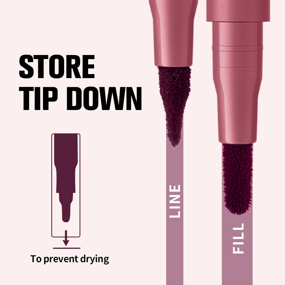 Lakerain Double-Ended Lip Tint & Liner Pen – Matte Nude Lip Liner Pen Qst