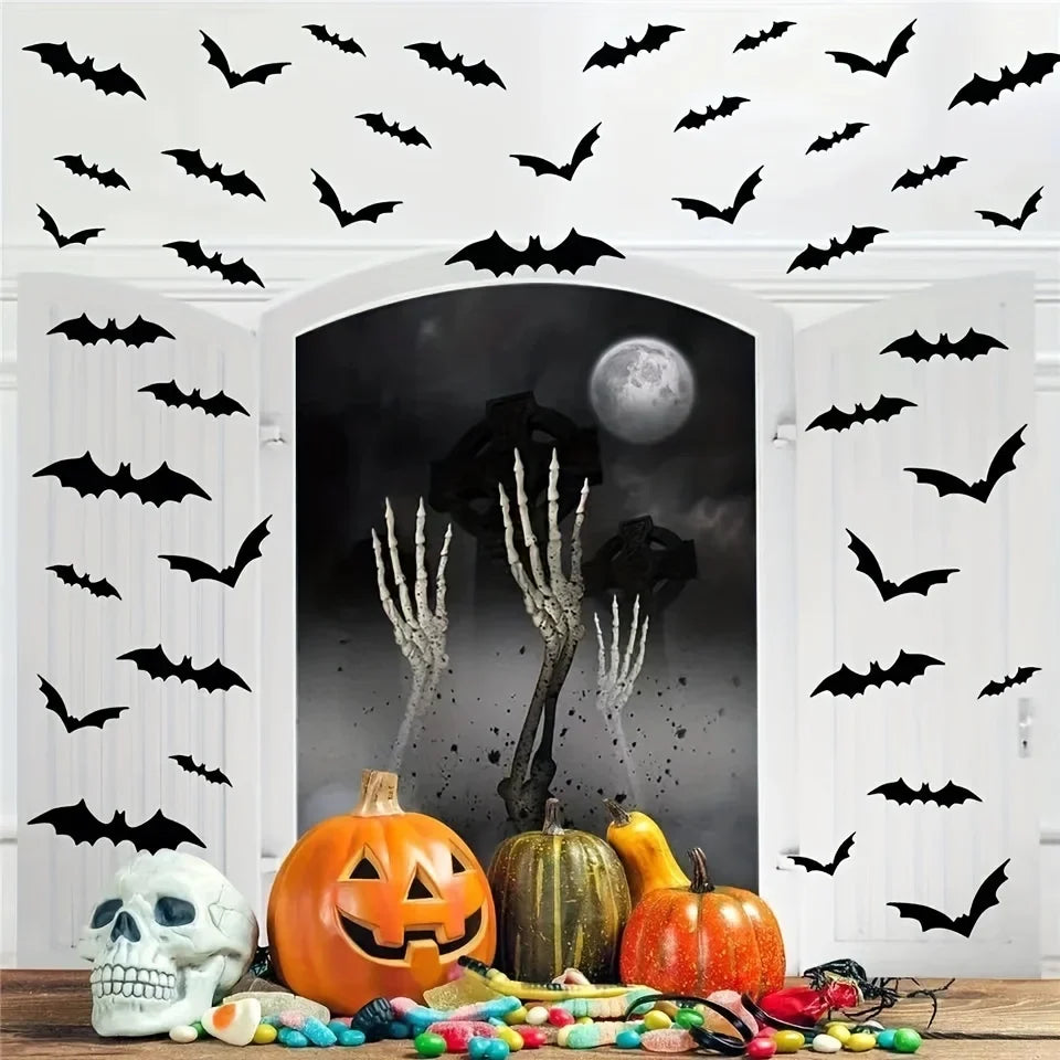 28-Piece 3D Halloween Bat Wall Stickers | Spooky Decor Halloween Wall Stickers Qme