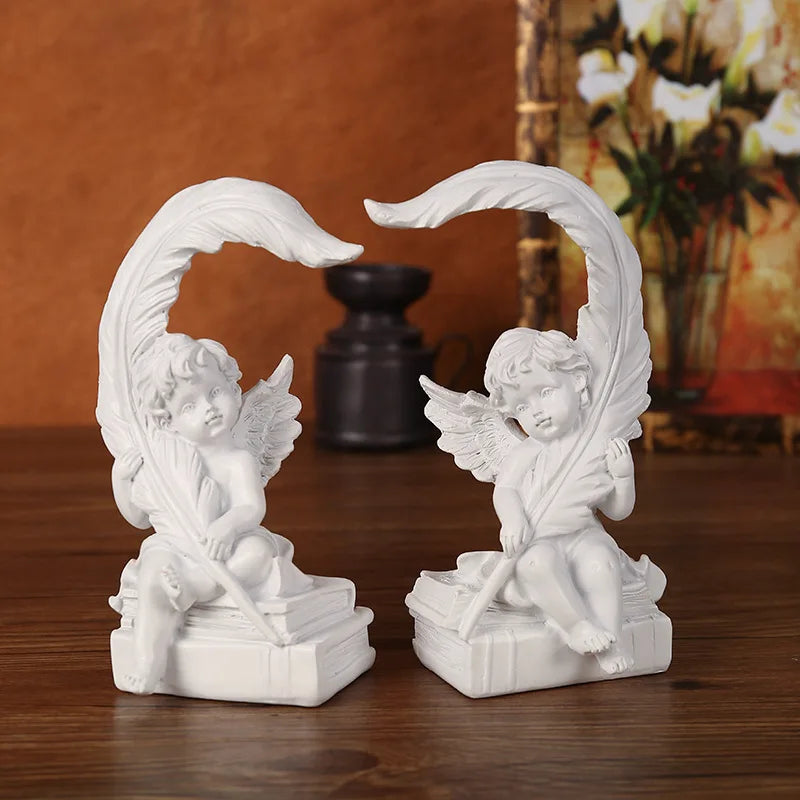 Feather Angel Cupid Desktop Ornament | Clay Home Décor Decorative Figurine Qme