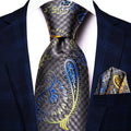 Grey Men's Necktie & Pocket Square Set – Formal Wedding Business Necktie & Pocket Square Set Qme N-3435