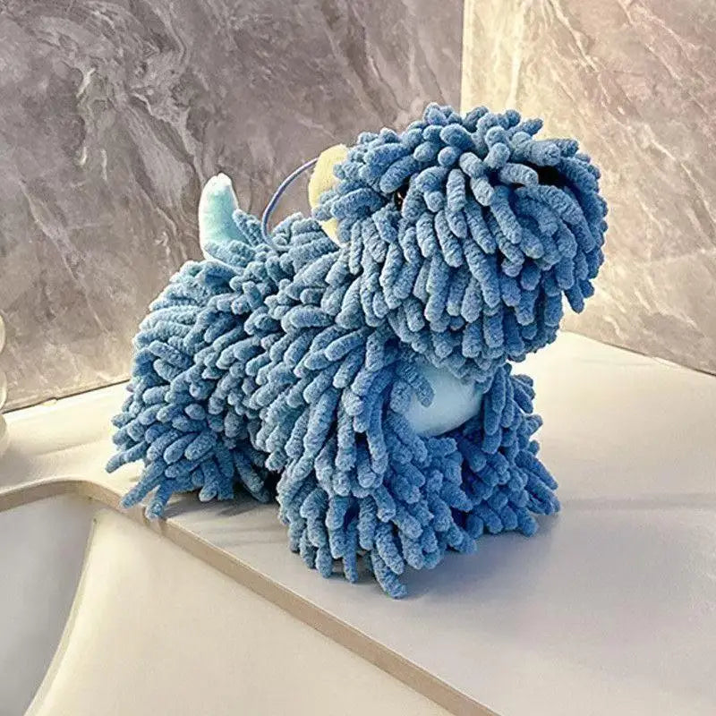 Cartoon Puppy Chenille Hand Towel – Fluffy & Absorbent Decorative Hand Towel Qst Blue