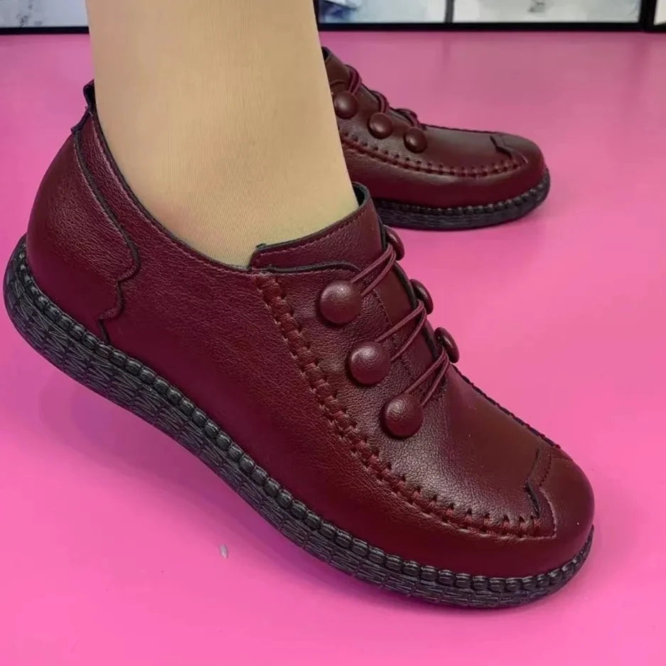 Women's Leather Slip-On Loafers – Classic Flat Shoes, Size 3–14 Women's Flat Loafers Qst Wine red CN 35 CN
