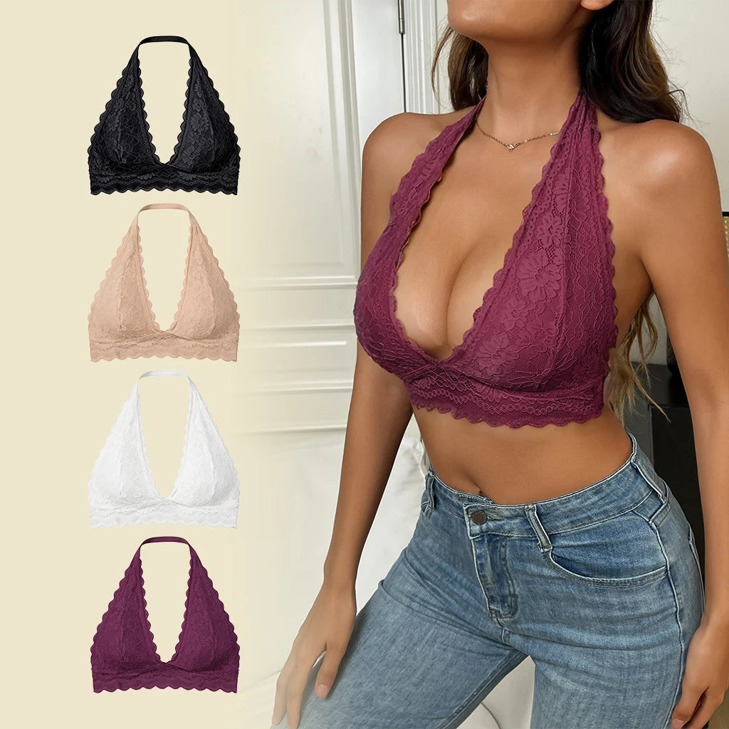 Zeriluna Lace Minimizer Bra – Halter Neck, Full Coverage, Wire Free Minimizer Bra Qst