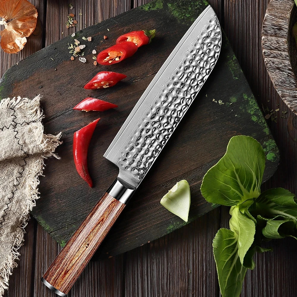 XITUO Damascus Steel Kitchen Knife Set – Gold Wood Handle Kitchen Knife Set Qst
