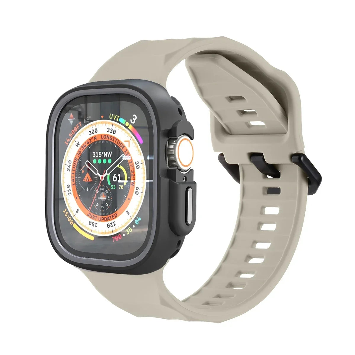 Silicone Sport Strap & Case for Apple Watch Ultra 2/9/8/7/SE/5 Watch Strap & Case Qme Gray Star 44mm Series SE 456