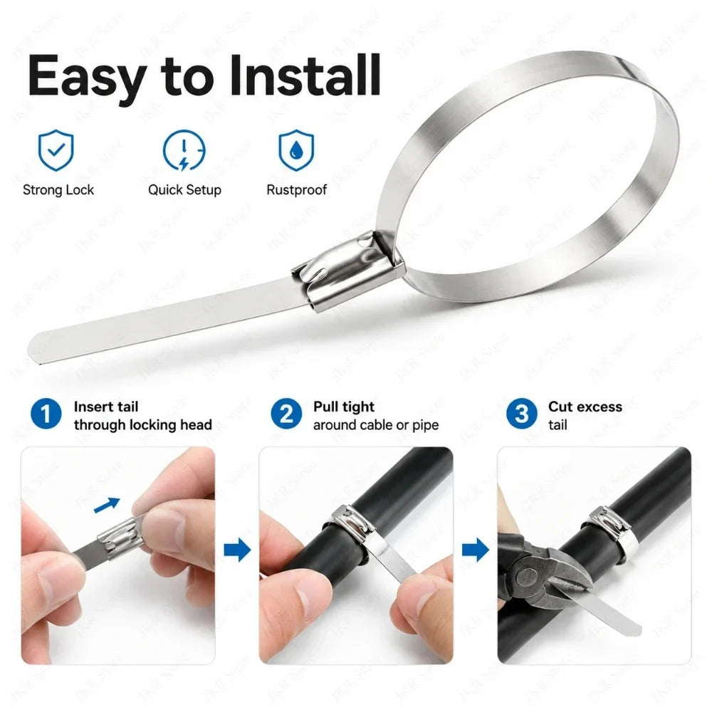 Stainless Steel Cable Ties 20 Pack – Self-Locking Zip Straps Metal Cable Ties Qme