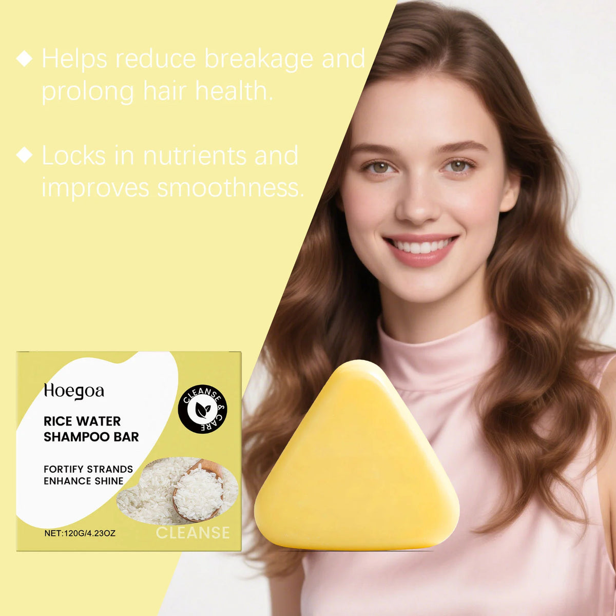 HOEGOA Rice Shampoo Soap Bar – Smooth, Nourish & Strengthen Hair Shampoo Bar Qst