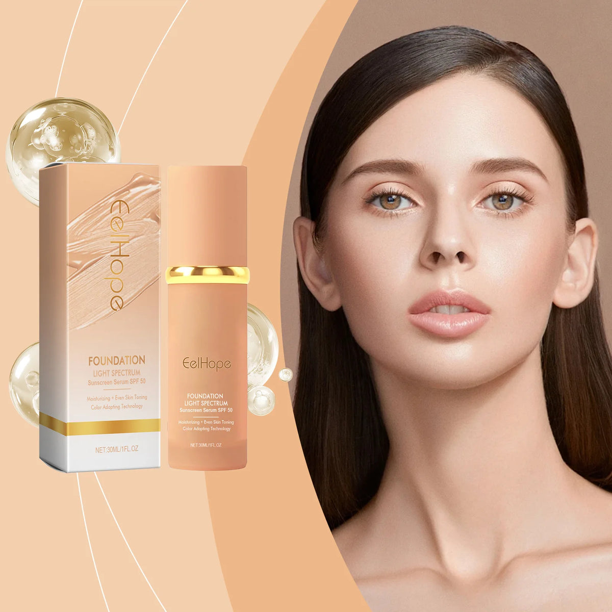 Eelhope 4-in-1 Foundation SPF 50 Full Coverage Concealer Primer Liquid Foundation Qst