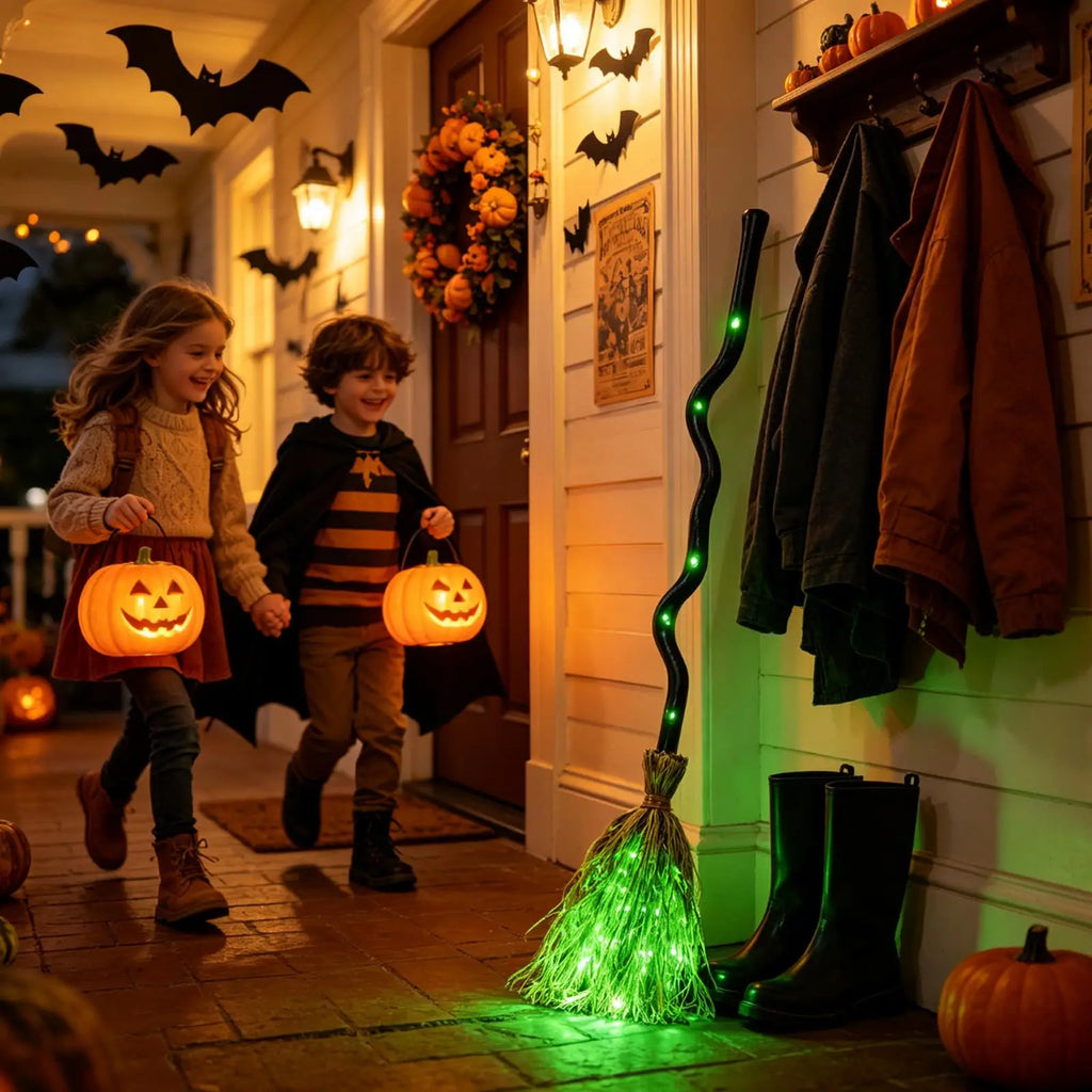Halloween Animated Broom Decoration with Light & Sound Halloween Decoration Qme
