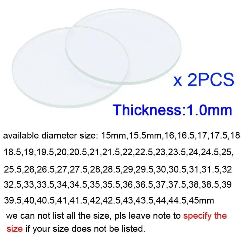 Round Flat Watch Crystal Glass Replacement Lens 15mm–45mm Watch Crystal Lens Qme