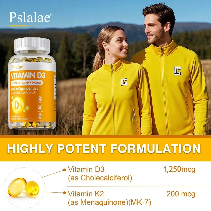 Pslalae Vitamin D3+K2 Softgels – Bone & Heart Support Vitamin Supplement Qst