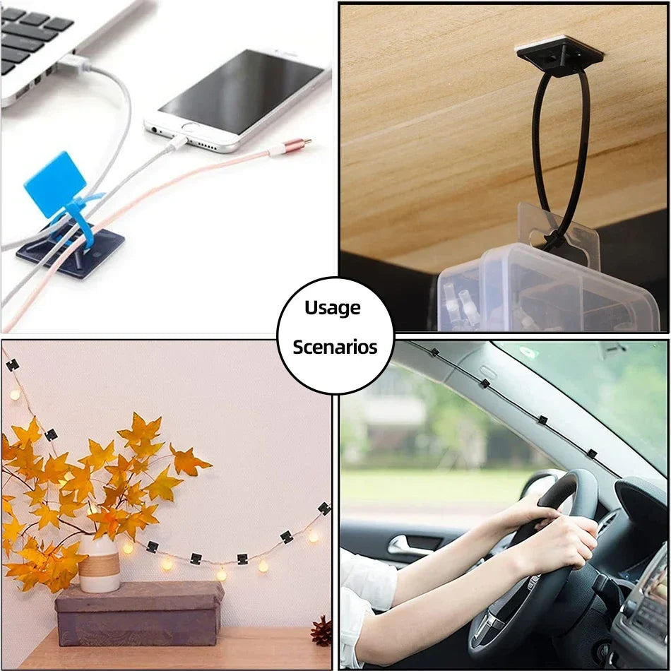 Self-Adhesive Zip Tie Mounts Cable Management Clips | 2 Colors Cable Management Clips Qme