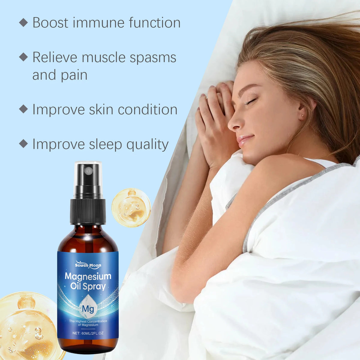 South Moon Magnesium Oil Spray – Tea Tree & Vitamin E 60ml Magnesium Body Spray Qst