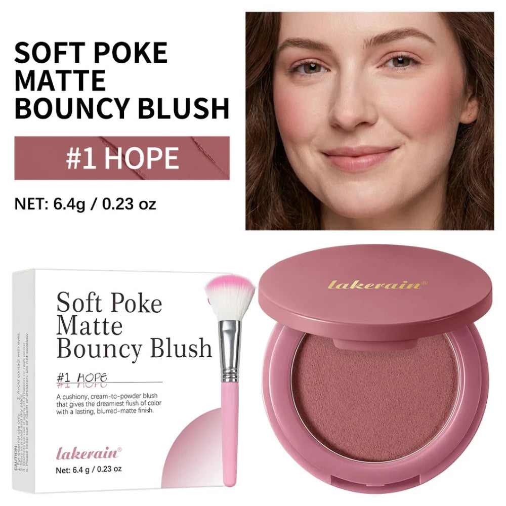 Bouncy Matte Cream Blush with Brush – Buildable Soft Focus Cream Blush Qst 01