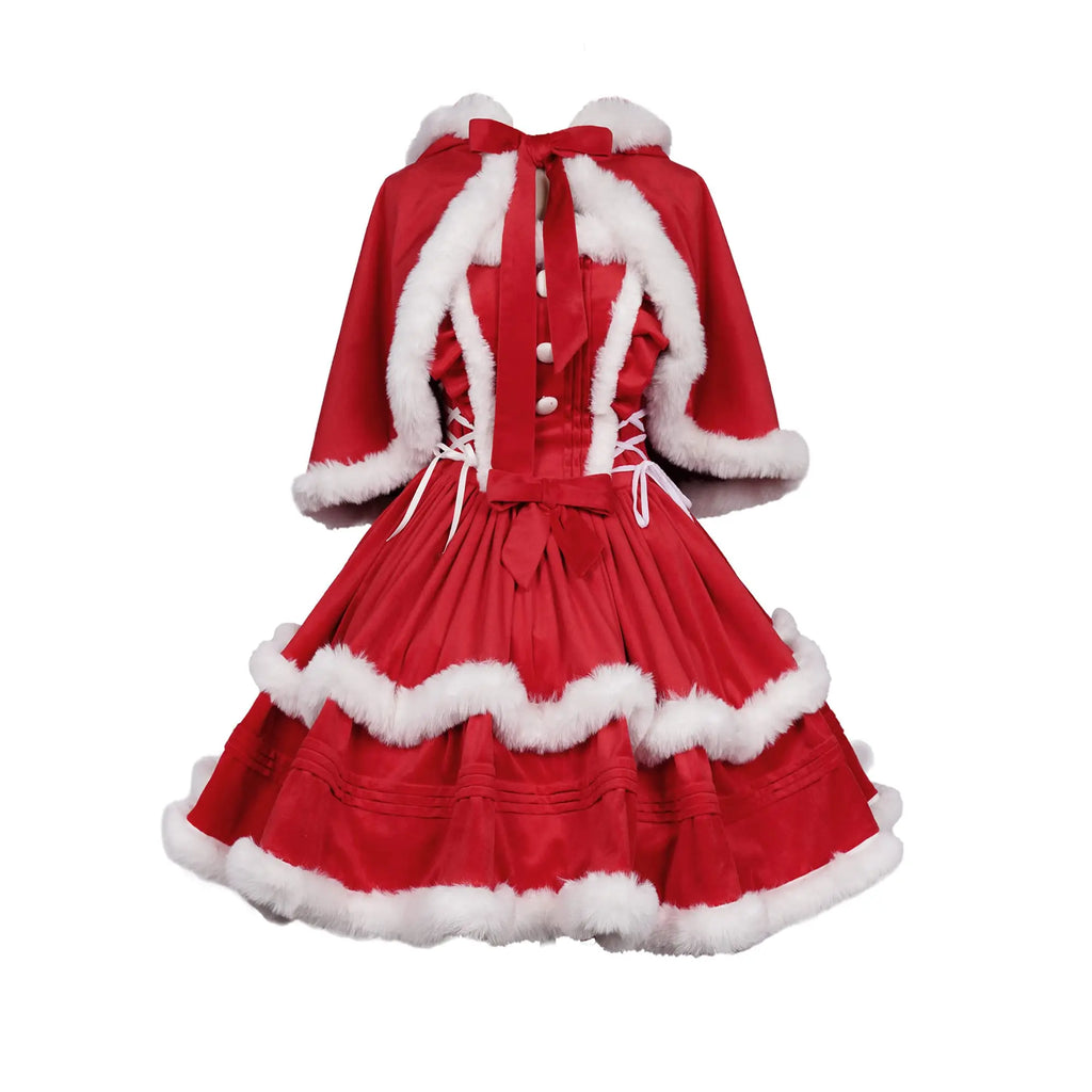 Women's Christmas Santa Lolita Dress – Red, Green & Purple Christmas Costume Dress Qme