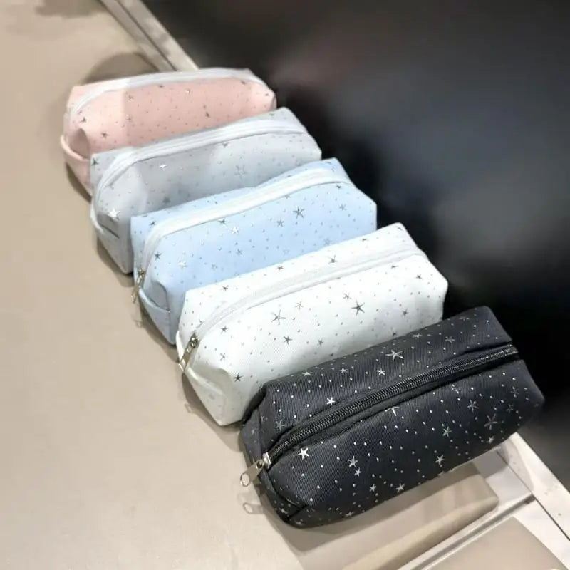 Canvas Star Print Pencil Case Zippered Multicolor Pen Pouch Canvas Pencil Case Qme