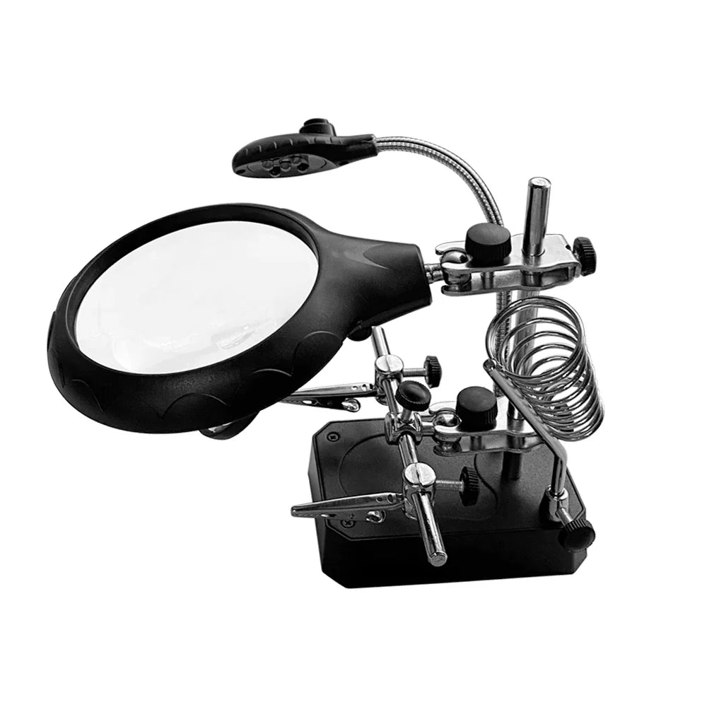 LED Magnifier Stand 2.5X 5X Helping Hand Clip Welding Tool Magnifier Stand Qme