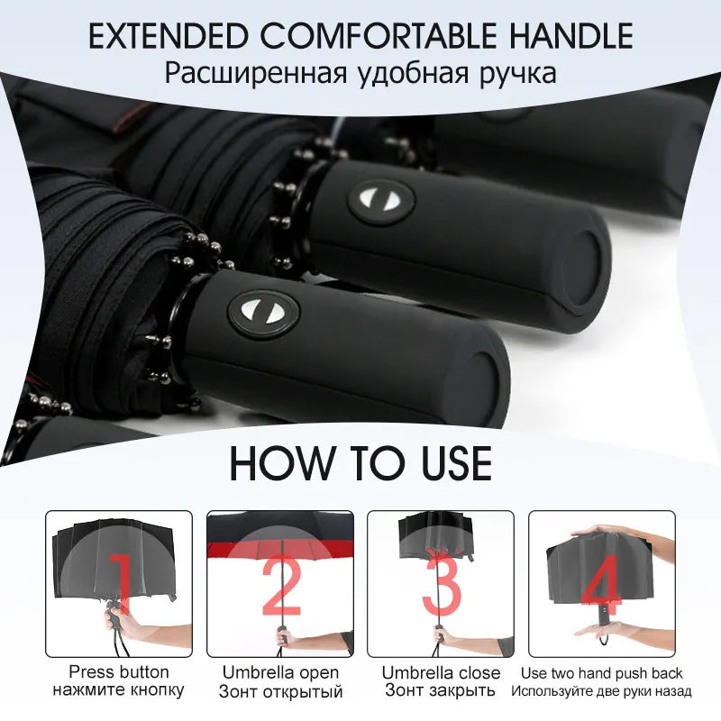 Windproof Double Layer Fully Automatic Folding Umbrella Windproof Auto Umbrella Qst