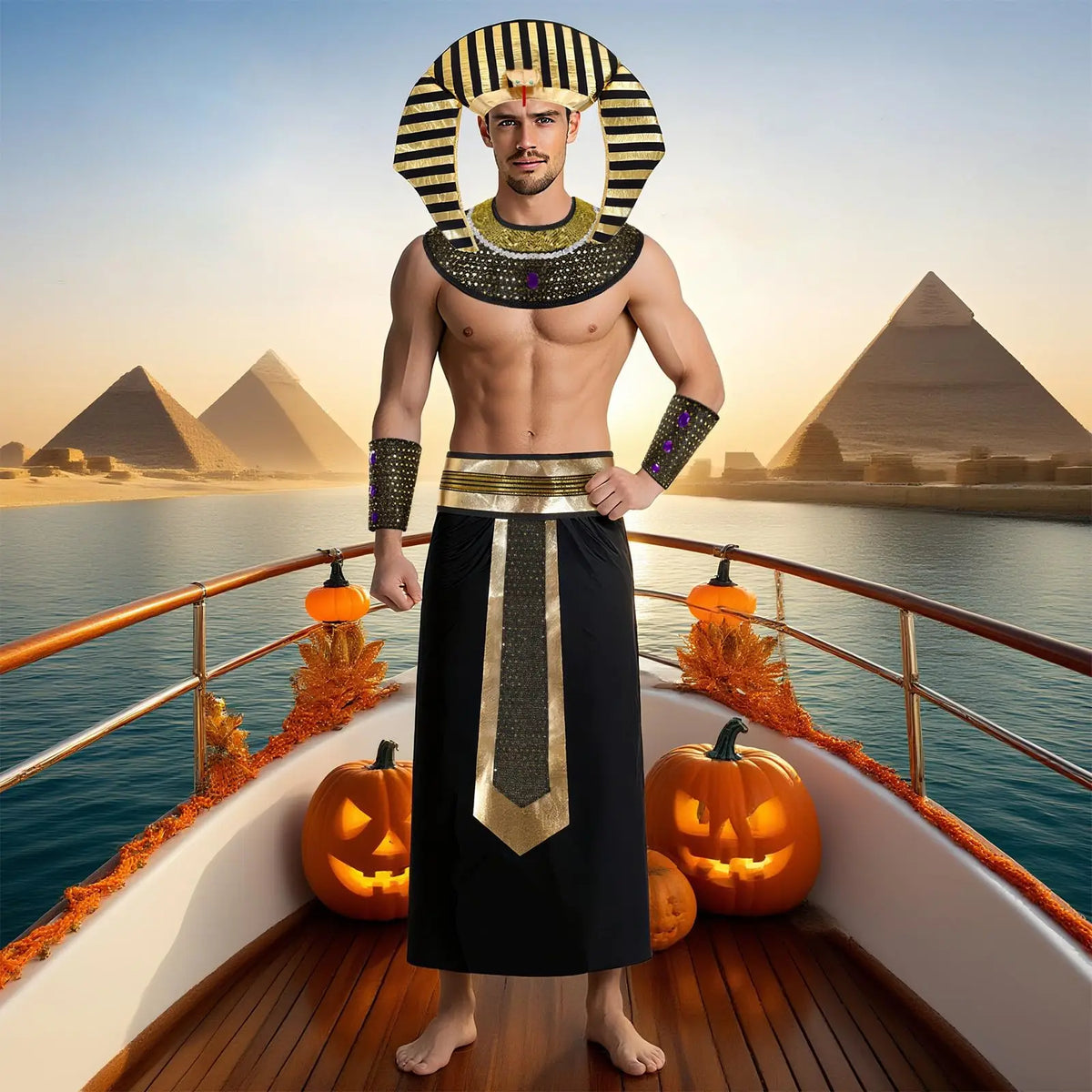Egyptian Cleopatra Pharaoh Costume Set – Headpiece, Collar & Belt Costume Accessory Set Qme