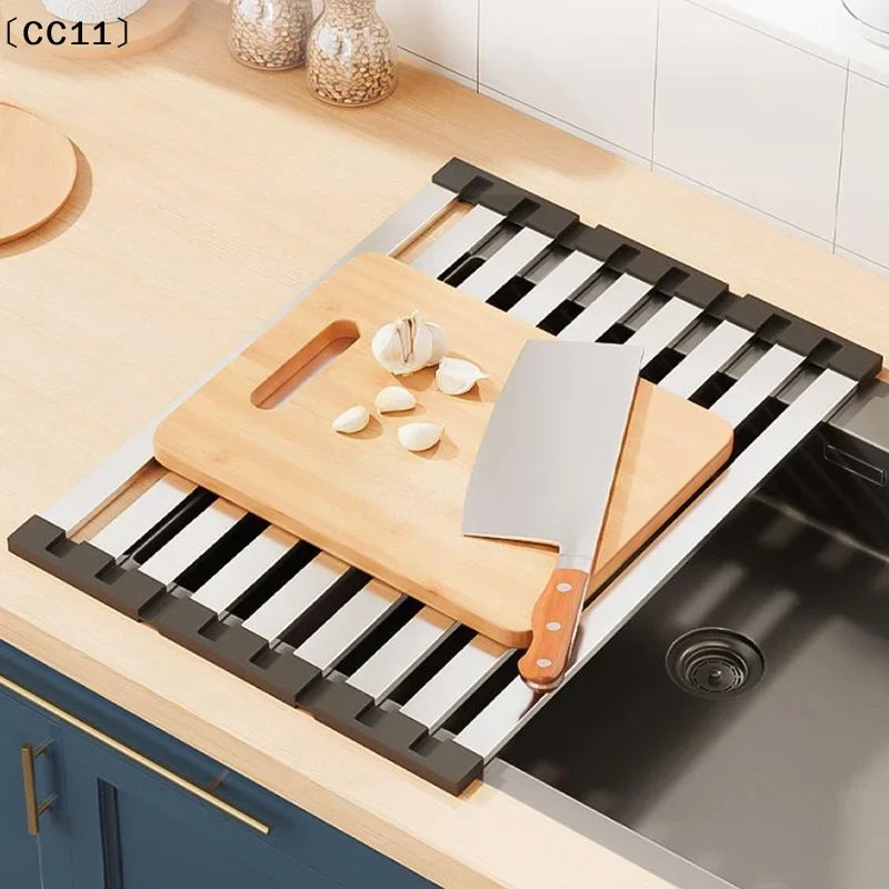 Foldable Stainless Steel Dish Drainer Rack | Kitchen Sink Dish Drainer Rack Qme