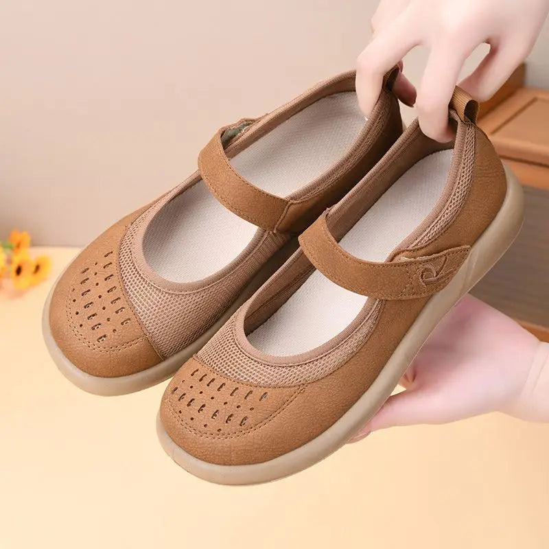 Women's Mary Jane Flats – Breathable Mesh Adjustable Strap Mary Jane Flats Qst Brown 41