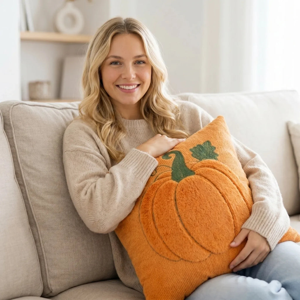 Halloween Pumpkin Leaf Quilted Pillowcase 45x45cm | 3 Colors Decorative Cushion Cover Qme
