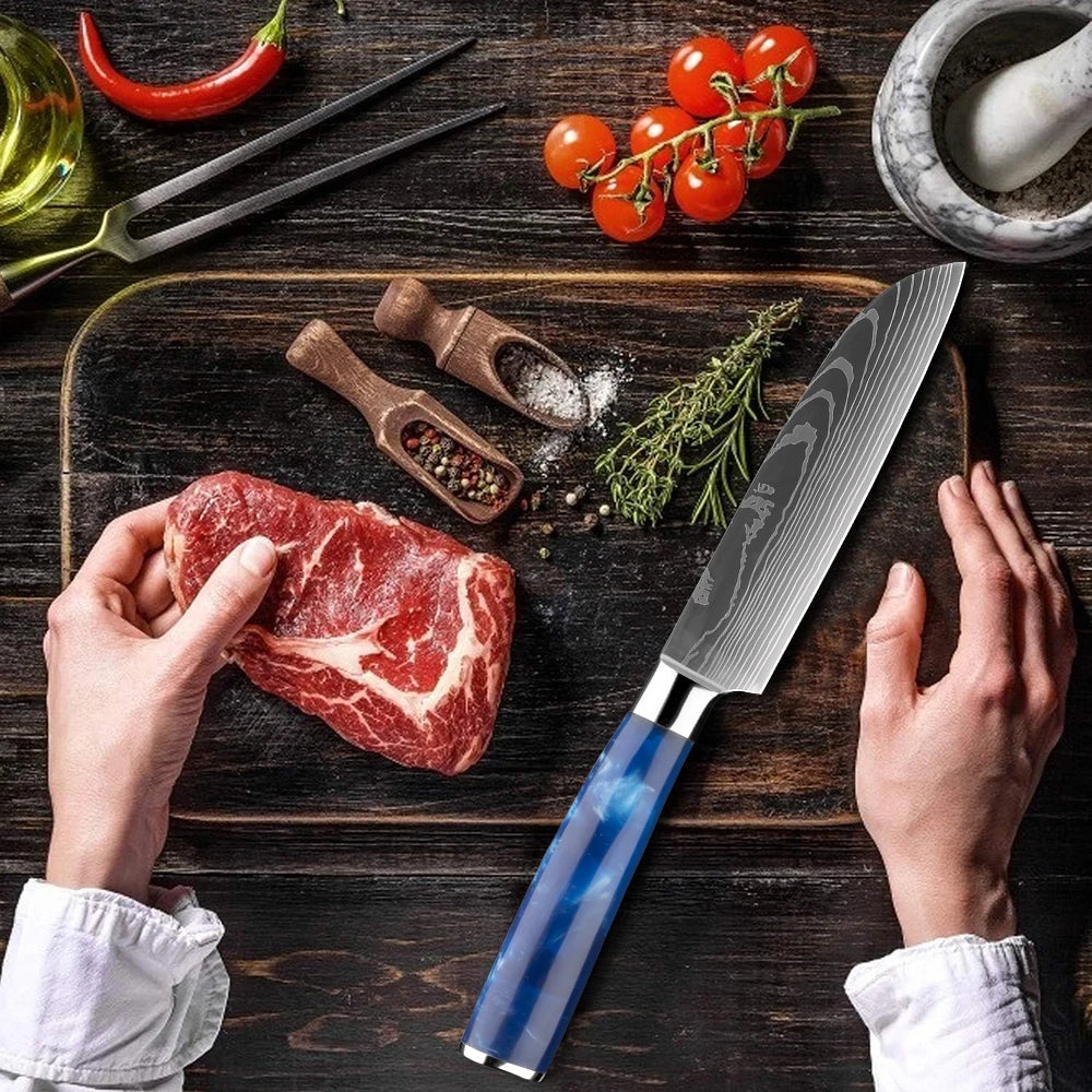 XITUO 6-Piece Kitchen Knife Set – Damascus Santoku Blades Kitchen Knife Set Qst