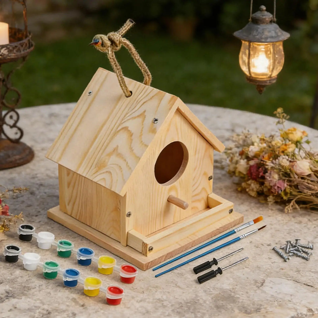 Wooden Birdhouse Building & Painting Kit – DIY Educational DIY Craft Kit Qme