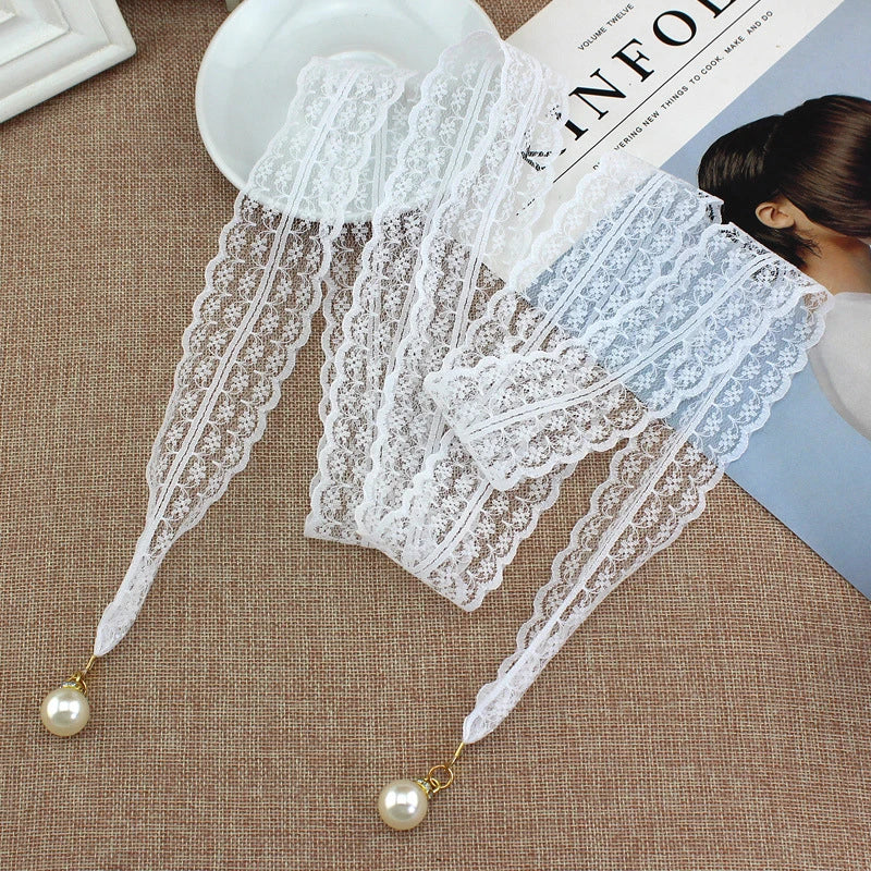 Sweet Lace Pearl Waist Chain Belt – Elegant Dress Accessory Decorative Waist Belt Qst 1Pcs White