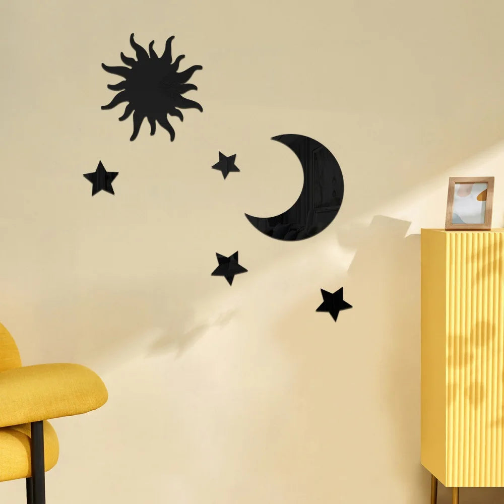 Star & Moon Acrylic Mirror Wall Stickers | DIY Home Decor Mirror Wall Stickers Qme