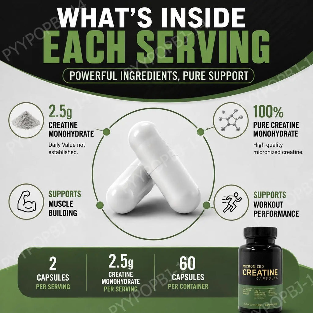 Micronized Creatine Monohydrate Capsules – 60 Caps | Googeer Creatine Supplement Qst