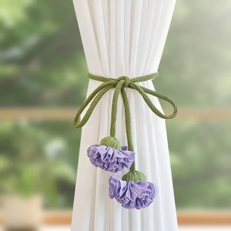 Flower Shape Curtain Tiebacks | Elastic Band Buckles, 3 Colors Curtain Tieback Qme
