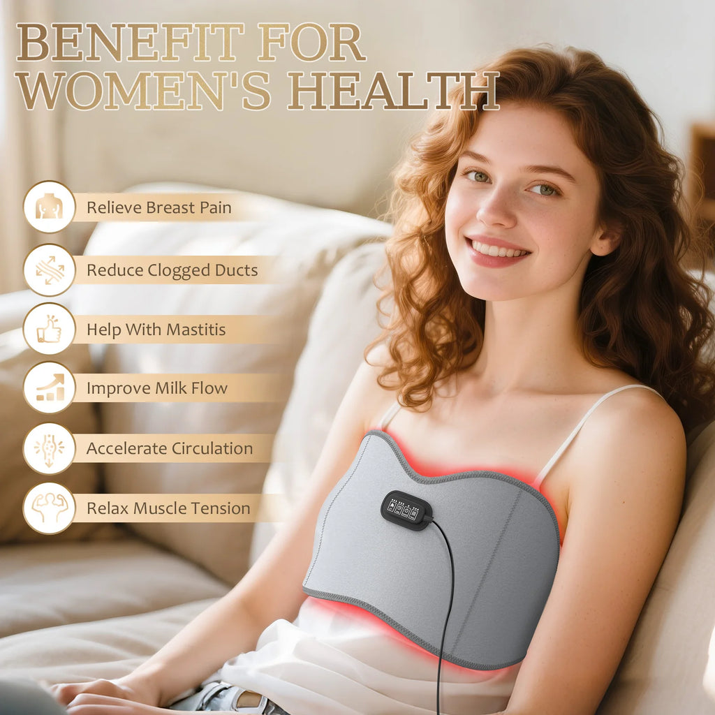 660nm Red Light Therapy Breast Massage Bra – Heating Belt Red Light Massage Device Qst