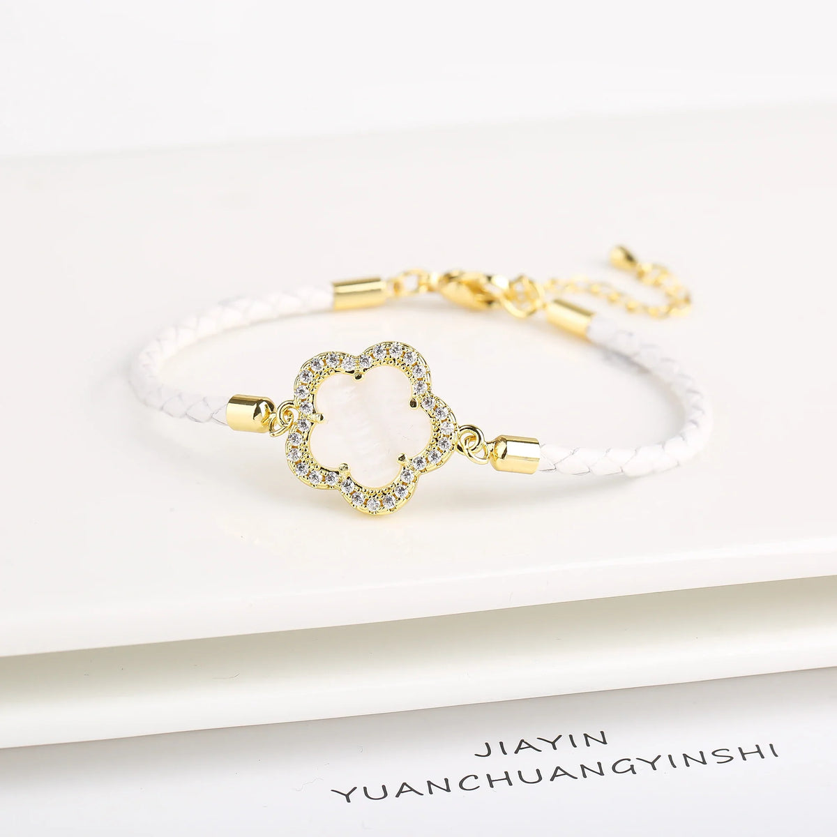 Zirconia Flower Leather Braided Bracelet for Women | 39 Colors