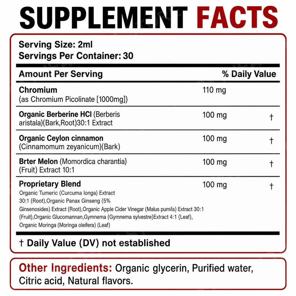 Berberine HCl & Ceylon Cinnamon Liquid Drops – 60 mL Herbal Liquid Supplement Qst