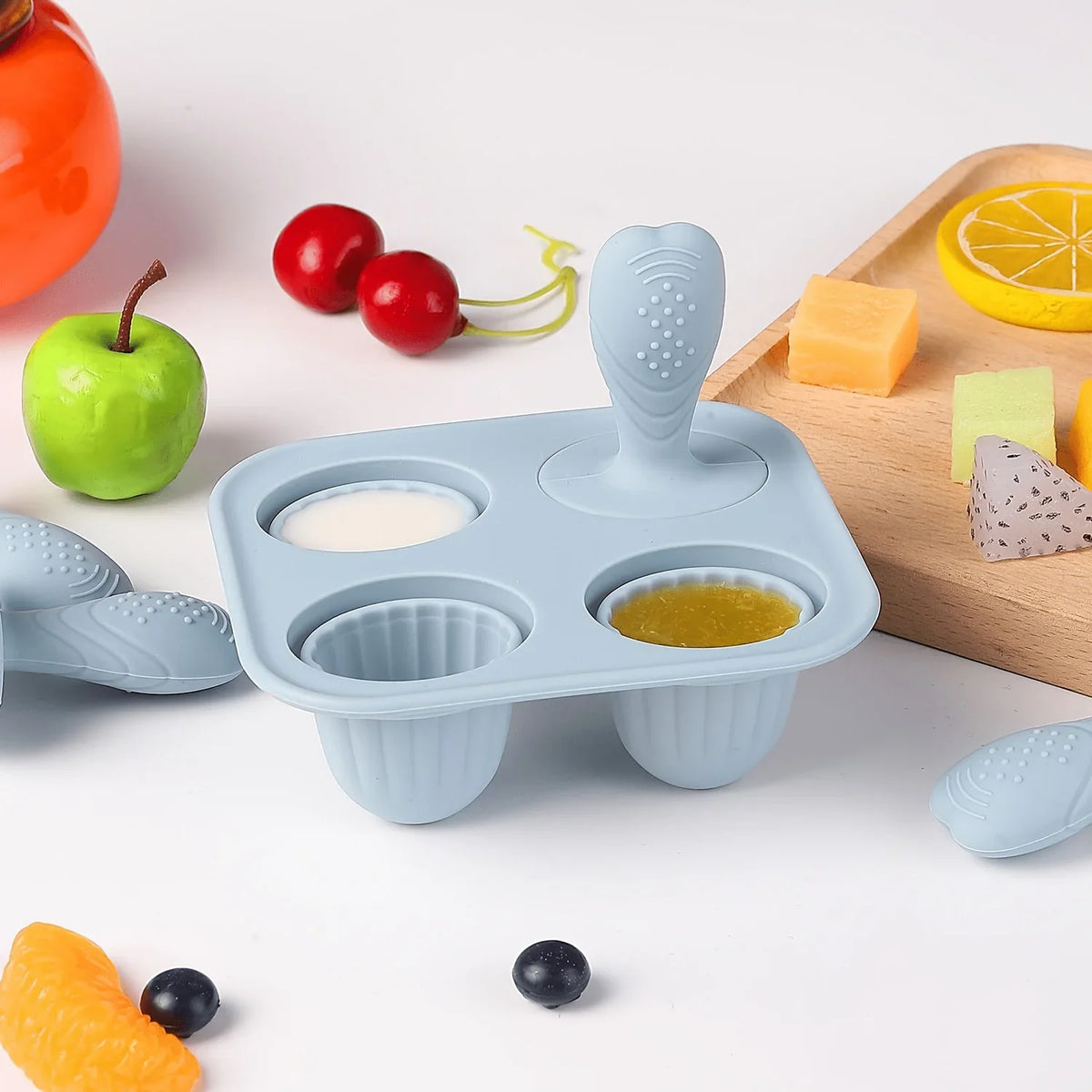 4-Piece Cube Silicone Popsicle Mold – Ice Cream Bar Set Silicone Popsicle Mold Qme