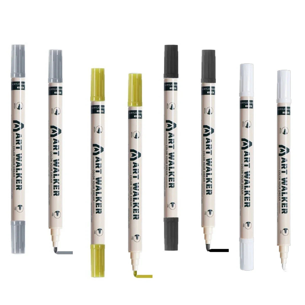 Dual Tip Acrylic Paint Markers – Black, White, Gold & Silver Acrylic Paint Markers Qme